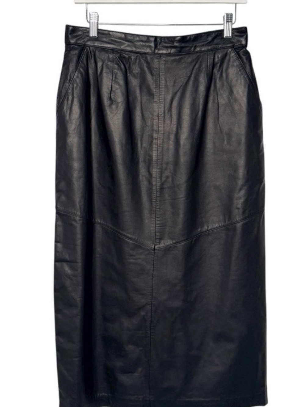 LORD & TAYLOR BLACK LEATHER MIDI SKIRT SZ 12 VINTAGE